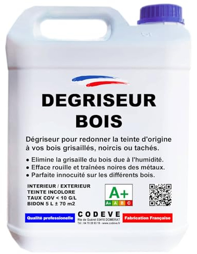 Degriseur Bois - Codeve Bois - 5L - Intérieur/extérieur - Pour Dégriser Un Bois Grisaillé, Noirci, Bruni Ou Taché Par L'humidité.