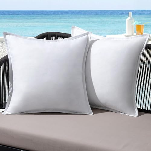 MIULEE Outdoor Kissen Wetterfest Kissenbezug Wasserdichter Dekorative Kissenbezüge Leinen-Optik Sofakissen Dekokissen für Garten Sofa Couch Wohnzimmer Schlafzimmer 2er Set 50x50cm Weiß