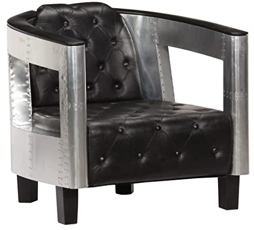 CKioict Lesesessel Cocktailsessel Moderner Polstersessel Fliegersessel Schwarz EchtlederGeeignet für Büro, Schlafzimmer, Arbeitszimmer