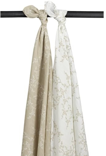 MEYCO Mullwindeln 2er Pack 120x120cm Musselin Stilltuch Branches Sand | 100 % weiche Baumwolle - Oeko Tex zertifiziert - saugfähig, hautfreundlich & schnelltrocknend