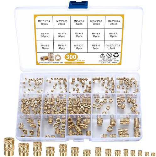 300 inserti filettati per stampante 3D, dadi di pressatura, inserti filettati in ottone, M2, M2,5, M3, M4, M5, M6, filettatura interna, dadi zigrinati per stampante 3D, guscio in plastica