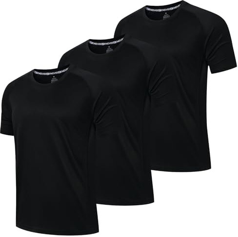 LUWELL PRO 3 Pack Mens T Shirts Gym Clothes Running ShirtsQuick Dry Sport Tops for Men UK Moisture Wicking Athletic Shirt Breathable Short Sleeve Work Tshirts Multipack(YF-UK-560-3Black-L)