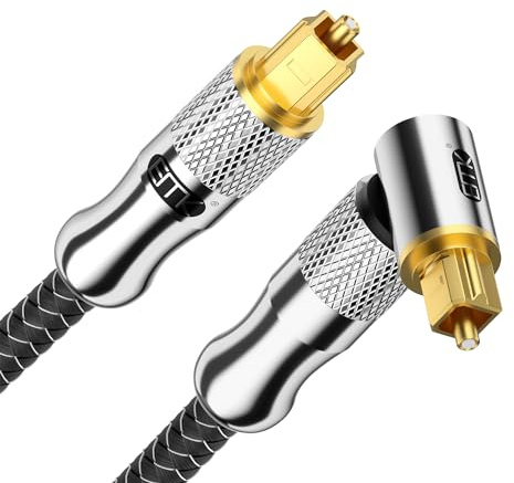 EMK Verbessertes 24K vergoldetes 90-Grad-Lichtleiterkabel, 360 Grad drehbares optisches Audiokabel, rechtwinkliges digitales Toslink-Kabel für Soundbar, TV, 2M