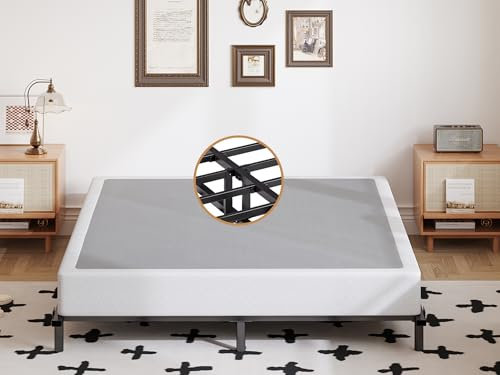 POOUPHV Box Spring Queen 5 inch only Low Profile Heavy Duty Metal Mattress Foundation Max Weight Capacity Strong Steel Structure Quiet Simple Assembly Extra-Strong Support No Noise Easy to Clean