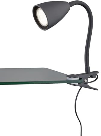 lightling Sandra Klemmleuchte, Flexarm verstellbar, mit Schnurschalter, IP20 Indoor, exkl. 1 x GU10 max. 10W, Ø 7 cm, Höhe 20 cm, Metall, schwarz matt