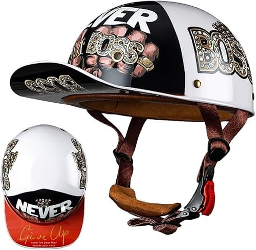 Wttagkl Moto Semi-Shell a Mezzo elmetto a Mezzo Guscio a Mezza Guscio Berretto da Baseball Berretto da Baseball Casco da Motocicletta con Cabina cerebrale con Scooter Scooter ECE,F-2XL（63〜64CM）