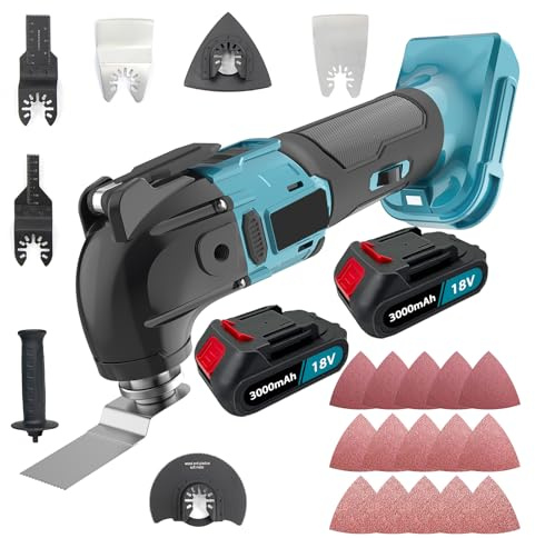 Cordless Oscillating Multi Tools 18V 3.0AH Battery*2 Charger Brushless Motor 3.2° Oscillating Angle 3Pounds Oscillating Saw, with 22pcs Accessories for Cutting,Sanding,Scraping