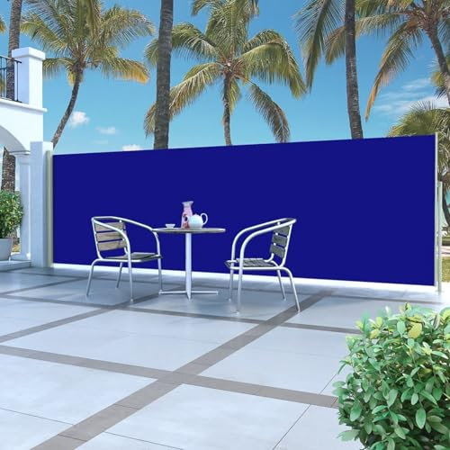 Iiaky Ausziehbare Seitenmarkise Terrassen-Sichtschutz Senkrechtmarkise Balkon Seitenmarkise Ausziehbar 160x500 cm Blau