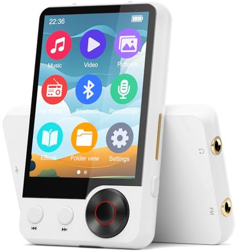 128GB MP3 Player with Upgrade Bluetooth 5.3, Portable High Fidelity Lossless Music Player, 2.4IN Full Touchscreen MP3 Player with Built-in HD Speaker, Dual Headphone Ports, FM Radio, Recording, E-Book