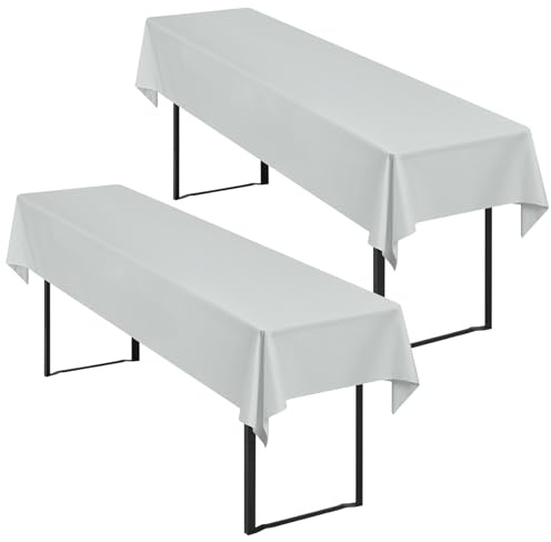 2 Stück Hellgrau Biertisch Tischdecke universal für 50cm u.70cm Biertische Hussen für Biertisch, Blickdichte Polyester Biertischhussen Biertisch-Husse Rechteckige Tischdecken Waschbar-250x100cm