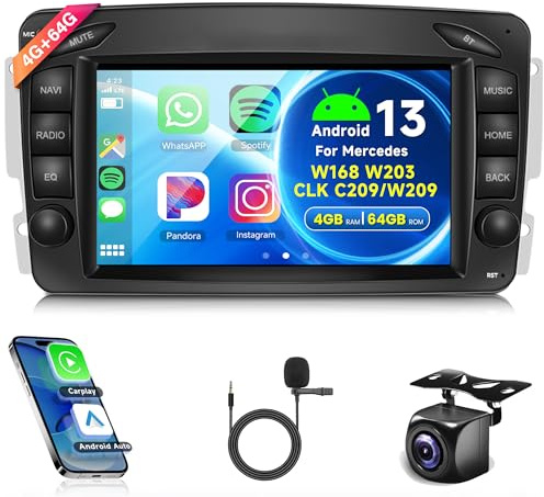 4G+64G Wireless Carplay Android 13 Autoradio für Mercedes Benz W168 W203 CLK C209/W209 SLK/W170 W463 Viano Vito Vaneo 7 Zoll Autoradio mit Android Auto GPS Navi WiFi Bluetooth FM/RDS/EQ Rückfahrkamera