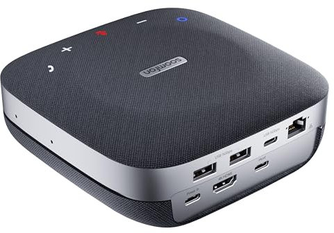 SOOMFON Haut-Parleur pour Conférence, USB-C Enceinte PC avec AI Filtrage et Réduction du Bruit, Micro PC et 6-en-1 Station d'accueil, 4 Micros 360° à 5m, Speakerphone pour Conférence Zoom/Skype/Teams