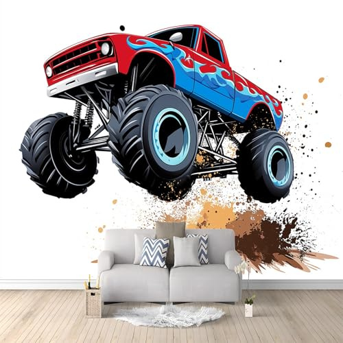 Monstertruck Fototapete Vlies Tapete Weiß 200x140 cm 3D Effekt Wandbild Vlies Wandtapete Moderne Wohnzimmer Mural Schlafzimmer Kinderzimmer TV Hintergrund Wand Dekor