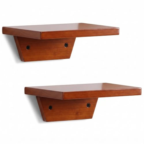 NIUBEST Kleine Wandregale,trapezförmige Schwimmregale im 2er Set,Mini-Holzregale für Pflanzen,Display,Aufbewahrung und Dekoration,stilvoll für Wohnzimmer,Schlafzimmer,Küche,15x20cm(Nussbaum)
