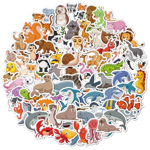 WD&CD 100 Pcs Colorful Animal Vinyl Stickers Waterprof Aesthetic Sticker | for Kids Suitcase Guitar Water Bottle Laptop Guitar Phone Case MacBook Scrapbook Scrapbooking Journal