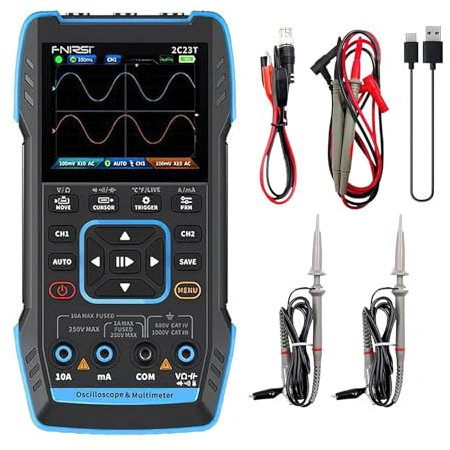 Oscilloscope Numérique Double Canal 3 en 1 - Taux d'échantillonnage de 50 MS/s, Bande Passante de 10 MHz,Multimètre Intégré, Générateur de Signaux, écran HD de 2,8 Pouces, Conception Portable