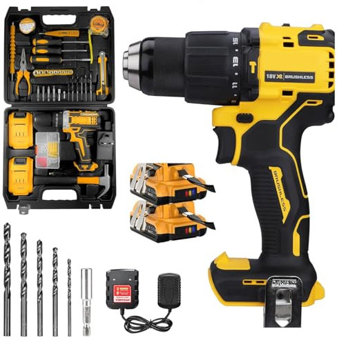 Trapano avvitatore a batteria, trapano a percussione a batteria con 2 batterie da 2000mAh, trapano elettrico da 35N.m Max, trapani elettrici da 18+1 coppie, avvitatore a batteria con cassetta degli at