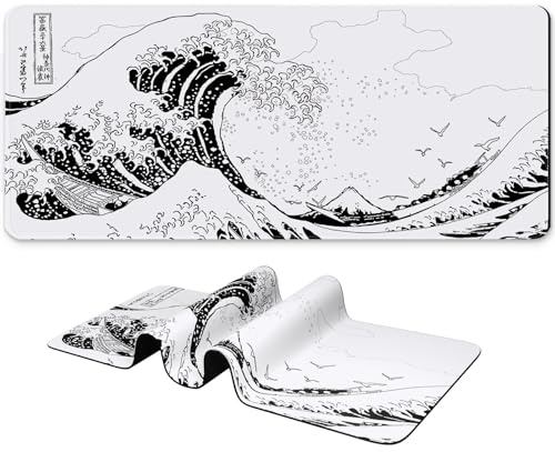 BYJUMB Long Gaming Mouse Pad 31.5 x 11.8 inches, Extended Anime Mousepad, Large Mouse Mat with Non-Slip Base, Full Keyboard Mat with Stitched Edges for Gaming and Office (Grey White Wave)