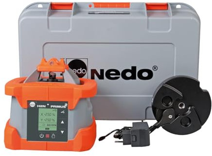 Nedo PRIMUS 2 H2N Rotationslaser - vollautomatischer und hochpräziser Baulaser - Nivellierlaser Zweiachs-Neigungslaser inkl. Akkus, Ladegerät, Quick-Fix & Transportkoffer