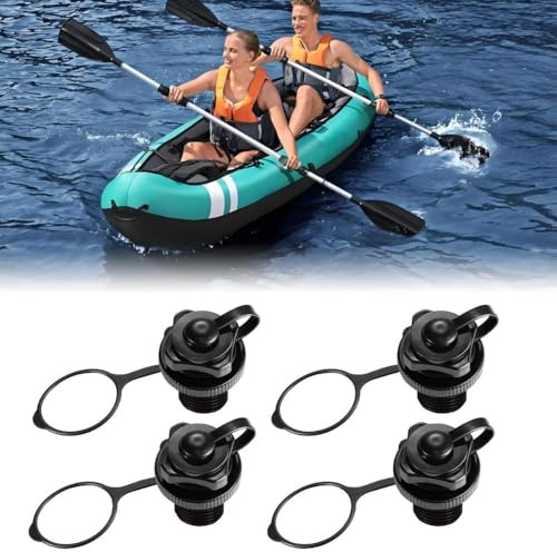 Air Valve Inflatable Boat Spiral, 4 Pcs One Way Inflatable Plug Replacement Valves, Universal Lay Z Spa Air Valve Replacement for Dinghy, Kayak, Pool Boat & Airbeds, Durable Screw-Type Boston Valves