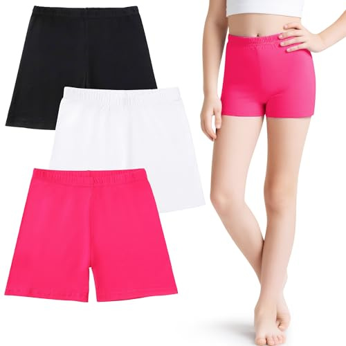 JinBei Pantalones Cortos para Niña Verano Mallas de Ciclismo, 5-16 Años | Pack de 3, Cintura Elástica, Cómodas, Elástico, Transpirables, Algodón Shorts, para Escuela, Deportivos, Gimnasia, Casual