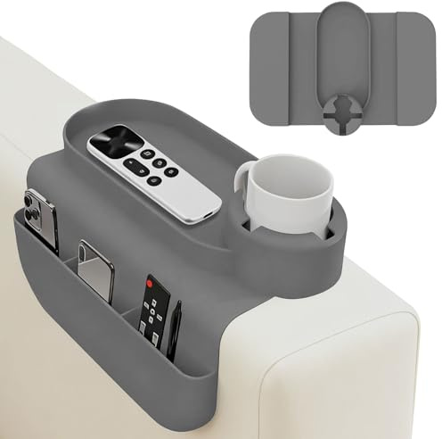 Sofatablett Armlehne mit Getränkehalter, Sofa Ablage Flexibel für Armlehne, Anti-Rutsch Sofa Tablett mit 2 Seitentaschen, Getränkehalter aus Silikon Anti-Spill Couch Organizer für Tasse, Telefon