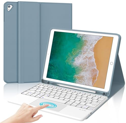 Tastiera per iPad 6 Generazione 9.7 Pollici 2018/5 Gen/Air 2/Air 1/Pro 9.7 | Cover Keyboard Touchpad Magnetico Staccabile, Italiano QWERTY, Custodia Tastiera Bluetooth con Portapenna, Blu grigio