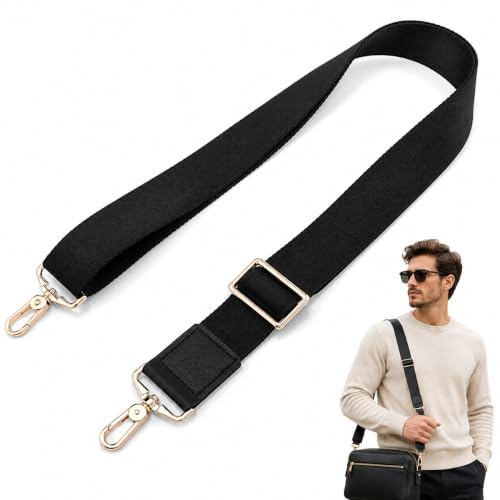 MUNZE Verstellbarer Schultergurt Für Taschen Schwarz, Taschengurte Zum Wechseln, Taschengurt Breit Mit Karabiner Gold, 80-130 Cm Tragegurt Tasche Für Damen Schulterriemen, Handtasche, 3.8Cm, 1301