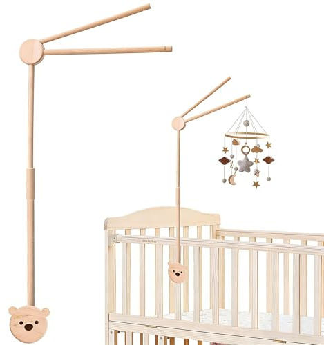 Mobile Halterung Holz,Baby Mobile Halterung für Babybett,Verstellbarer Mobile Halterung Wickeltisch für Kinderzimmer,Babybett Klingelhalterung,Mobiles Gestänge für Aufhängung Windspiele Bettglocke