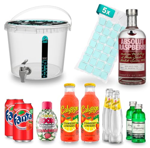 Fertiger Cocktail mit Alkohol – Strawberry Fizz | Cocktail Set mit 5L Getränkespender zum Einschenken | Party Set | ca.11,5% Vol. | Plug'N'Pour