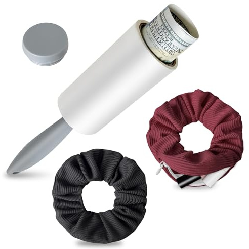 Escondite de dinero para el hogar, compartimento secreto, juego de 2 gomas para el pelo con escondite secreto + rodillo para pelusas con compartimento secreto, escondite para llaves, caja de escondite