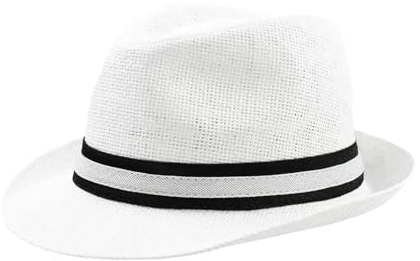 Sombrero Panamá Unisex de Paja para Verano, Transpirable con Banda Decorativa, Protección Solar para Playa, Vacaciones, Viajes, Festival y Uso Diario (FR/ES, Números, 56, Blanco)