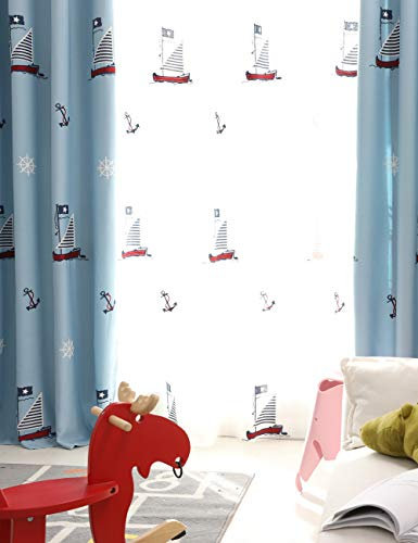 Lactraum Gardine Kinderzimmer Jungen Maritim Segelboot Bestickt Voile mit Ösen H245 x B100 cm
