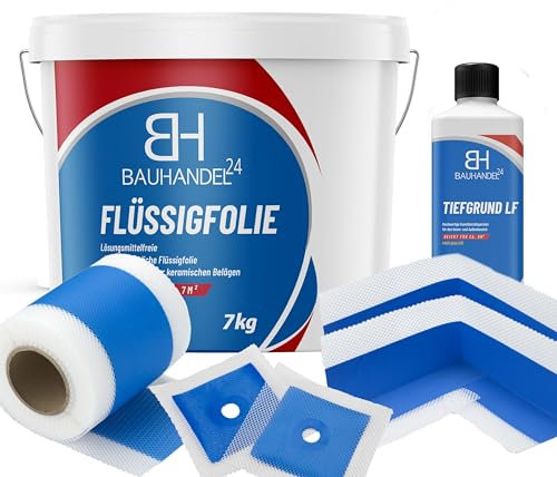 Bauhandel24 - praktisches Set zum Abdichten im Bad, Dusche und Wanne - Wasserdichtes Dichtband, Flüssigfolie, Voranstrich, Innenecke und Wandmanschette - Dichtmasse, Größe:Abdichtung Set M