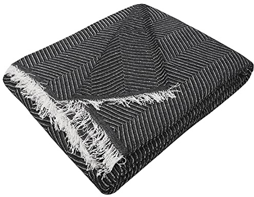 MERCURY TEXTIL- Colcha Multiusos Sofa,Manta Foulard,Plaid para Cama,Cubresofa Cubrecama,jarapas,Comoda Practica y Suave. Poliester Algodón (230 x 260cm, Espiga Negro Blanco)