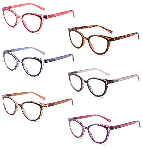 IVNUOYI 6 Pack Reading Glasses Blue Light Blocking Fashion Ladies Readers with Spring Hinges,Anti Glare UV Eyestrain,Computer Eyeglasses for Women 2.0