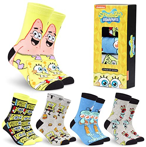 SpongeBob Schwammkopf Socken Herren Teenager Größe 40–45, Weich Lustige Bunte Socken im 5er-Pack, Warme Geschenke für Männer
