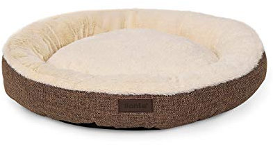 lionto Hundekörbchen rund in Donut-Form, Ø 55 cm, Heimtierkissen für Hunde & Katzen mit waschbarem Bezug & Anti-Rutsch-Noppen, kuscheliges Hundebett aus Oxford-Leinen & Plüsch, braun