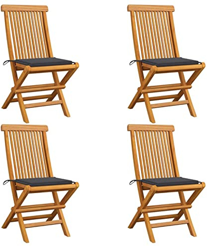 Tidyard 4 st Teak massivt trä trädgårdsstolar med kuddar, Utemöbler Trä utomhus stolar med kuddar, Trädgård matstolar för trä utomhus, Trä trädgårdsstolar 47x60x89cm