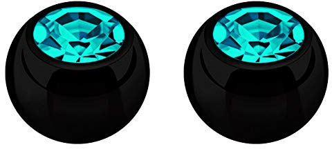 2X Piercing Schmuck Verschluss Kugel schwarz mit gefaßtem Zirkonia