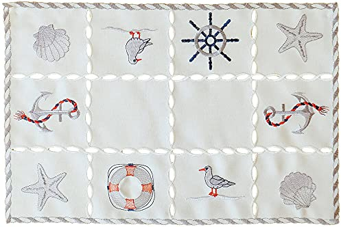 matches21 HOME & HOBBY Tischdecke NINA 30 x 45 cm Maritime Stickerei mit Ankern, Muscheln & Möwen Deckchen Polyester