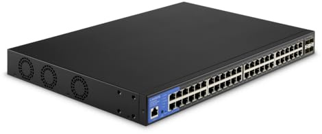 Linksys LGS352MPC-EU 48-Port Gigabit-Netzwerk-PoE+-Switch, 740 W, 4 10G-Uplink-SFP+-Steckplätze – Smart Managed Ethernet-Switch Hub mit Metallgehäuse, Befestigung auf dem Schreibtisch oder an der Wand