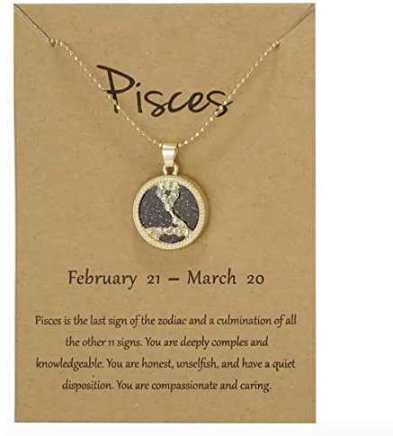 Gold Star Sign Coin Constellation Pendant Chain Necklace – Night – Pisces (19th February - 20th March) - Zodiac Constellation Horoscope Celestial Astrology Jewellery - Women Men Gift