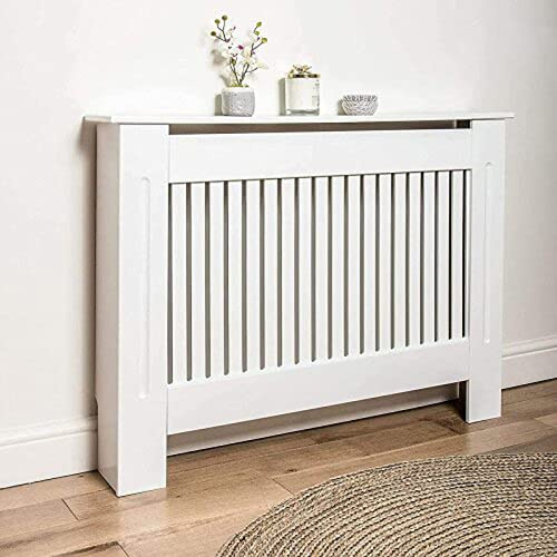 Royalswill Radiator Cover White Medium, Modern Design MDF Cabinet, 82cm Tall Radiator Shelve, Living Room Wooden Top Shelf, 112x19x82cm