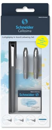 Schneider 143820 Callissima Kalligraphie Füller Geschenk-Set (3 verschiedene Federstärken inkl. Patronen und Handlettering Anleitung) Kiesel