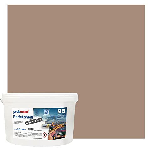 Preismaxx Perfektweiß urban colors, bunte Wandfarbe, braun, mokkabraun, mocha brown 2,5L, Innenfarbe, hohe Deckkraft Klasse 2, matt