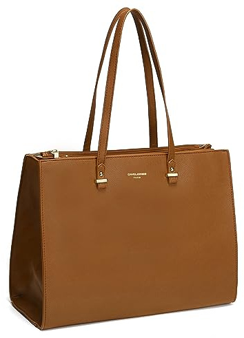 David Jones - Damen Shopper Handtasche - Große Schultertasche PU Leder Frau - Laptop 15 Zoll Arbeit Büro Schule Uni Elegant Tote Bag - Arbeitstasche Business A4 Tasche Lange Henkel Alltag Cognac Braun