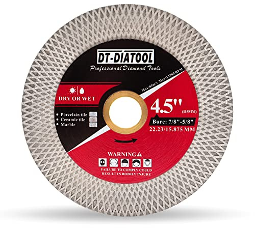 DT-DIATOOL Diamant-Trennscheibe 115mm x 22.23mm - für Porzellan, Fliesen, Keramik, Marmor Diamantscheibe 115mm für Schleifer