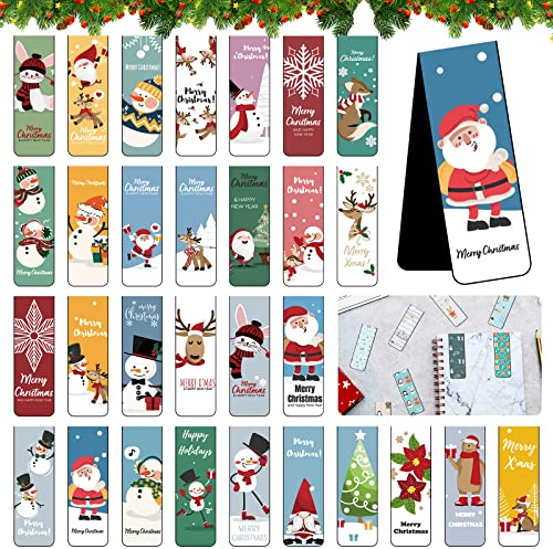 30 Stück Weihnachten Lesezeichen, Magnetische Lesezeichen, Magnetlesezeichen, Bunt Niedlichen Lesezeichen, Lesezeichenset Magnetische Seiten Markierungen für Studenten Schule Hause Lesen Büro (C)