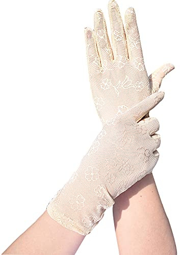 PTNKUIIY Damer spets eleganta korta handskar sommarhandskar 1920-talet handskar damer kostym tillbehör brud opera fest handskar blommor spetshandskar för bröllop kväll fest, beige